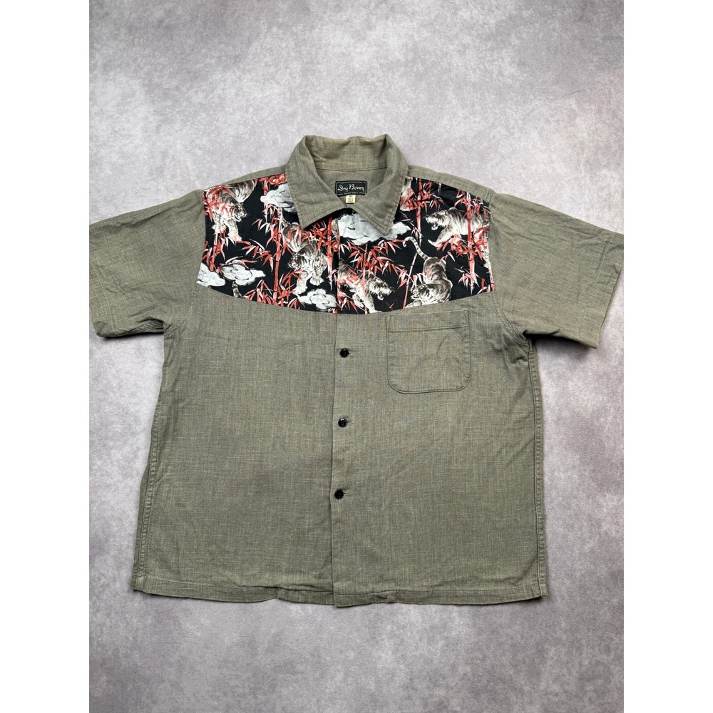 Dry Bones Mens Tiger Bamboo Print Contrast Yoke Cotton Shirt Made in Japan L 40